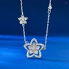 Pendants Hollow Out Five Petal Flower Necklace For Women's Shaped Wildflower Small Pendant S925 Silver Collarbone Chain Thi