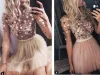 Kleider 2019 sexy schiere Tulle Langarm Langarm kurze Cocktailpartykleider volle Perlen Mini Frauenkleidung formelle Party -Abschlussballkleider