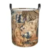 Tvättväskor Aubusson Tapestry 18: e födelsen av Jungfru Mary Basket Large Clothing Bin Vintage French Floral Baby Hamper