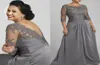 Scoop Plus Size Pleats Chiffon Evening Dresses Lace Top Half Sleeves Formal Party Gowns Open Back Mother of the Bride Dress Brides6731163