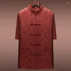 Herren lässige Hemden Langjieao High-End Heavy Xiangyun Garn Tang Anzug Sommer Kurzer Mulberry Silk Red Cloud Opa chinesischer Stil Top