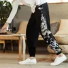 Herrenhosen Baumwolle und Leinen gedruckte Leggings Hose Chinese Retro Harem Lace Jogging Sport Fitness Hip-Hop