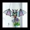 Decorative Figurines Halloween Bat Stained Glass Suncatcher Window Hanging Acrylic Wall Art Decoration Ghostss Festival Colorful C