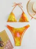 Kvinnors badkläder sexigt slipsfärg blommor tryck mikro bikinis set halter hög midja thong biquini conunto de bikini tankini strandkläder