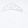 Hårtillbehör 1PC Elegant Silver Crystal Peach Heart Brides Crown for Girls 'Princess Födelsedag eller julfestgåva