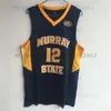 US Murray State Racers College Ja Morant 12 Jerse de basket-ball bleu marine