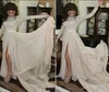 Sparkly High Split 2020 Nya arabiska kvällsklänningar Crew Long Sleeves Sequined Aline Chiffon Prom Dresses Sexiga formella festklänningar9225667