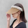 Imitatie Pearl Lege Top Straw Hats voor vrouwen Casual Summer Beach Visor Caps Wide grote randzonbescherming Buiten sportcap 240327
