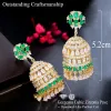 Ohrringe cwwzircons Neue indische trendige runde Form Gold plattiert mehrfarbig CZ Bell Long Ohrring für Frauen Luxus Dubai Braut Schmuck CZ343