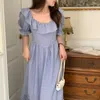 Robes de fête Summer Summer Vintage Long Prid Princess Robe Ruffle Squle Square Coll High Wair A-Line Midi Sundress French Style