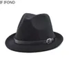 Europeisk klassisk filtfedoras hatt för män kvinnor cowboy trilby cap homburg kyrka jazz med bälte 240326