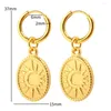 Boucles d'oreilles Jinhui Vintage Round Pendante Sun Moon Gravure Gold Couleur en acier inoxydable Fashion Simple Women's Bijoux