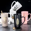 Tazze tazze da caffè in ceramica con coperchio e cucchiaio creativo di grande capacità di tè a tazza di latte per latte per bevande per bevande per bevande regalo di matrimonio