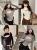 Dames T-shirts Gagaok Gray Hollow Half High Necked High Neck Tight Fitting T-Shirt Women Autumn Winter Slim Fit Unieke niche Lange mouwen Base Shirt