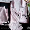 家庭用服ピンクの弓プリントパジャマセットナイトウェア2PCSサテンの女性用服長袖パジャマ