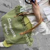 Bel çantaları bayanlar tatil tarzı tote çanta büyük kapasite moda basit düz renkli yaz plaj mektubu baskı püskül çanta