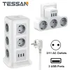 장비 Tessan 11way 소켓 타워 파워 스트립, 3 개의 USB 포트 켜짐/오프 스위치 EU 소켓 전원 스트립, 2m