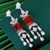 Örhängen Wong Rain Boho 925 Sterling Silver Emerald Cut Ruby High Carbon Diamonds Gemstone Drop Dingle Earrings Fine SMEE sack Partihandel