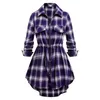 Casual Dresses Women's Vintage Plaid Zip-Up Long Sleeve Mid Length Shirt