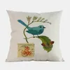 Pillow Bird Pattern Cotton Linen Cover Throw Color Crayon Painting Home Decorative Car Sofa Case Cojines
