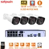 Sistema H.265+ 4CH 4K 8MP PoE CCTV Sistema de câmera Kit de áudio RJ45 Detecção de face Câmera IP Outdoor impermeável a água CCTV Video nvr