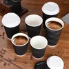 Disposable Cups Straws 50pcs Coffee Insulation Takeaway Threaded Paper Cup Without Lid (8oz Black)