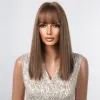 Wigs Light Brown Medium Length Synthetic Wigs Straight Hairs Wig with Bangs for Black Women Natural Daily Cosplay Heat Resistant Use