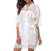 Ubrania domowe damskie satynowy jedwab gładki wygodne koszulki koszulowe seksowna koronkowa odzież nocna bielizna piżama garnitur piżamowy