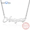 Kettingen 925 Sterling Silver Personalized Letter Name Tabel met hart op maat gemaakte naam kettingen voor vrouwen jubileum Fine Jewelry