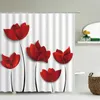 Duschgardiner älskar röda rosblommor blommig gardin badrum vattentät polyeste tyg badkar dekor med krokar 180x180 cm
