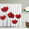 Douchegordijnen houden van rode roosbloemen bloemengordijn badkamer waterdichte polyeste stof badkuip decor met haken 180x180 cm