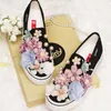 Casual Shoes Women Sneakers Flowers Pearls Canvas Crystal Flower Cloth Custom Oversized 3cm Platform Flats