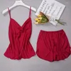 Vêtements à la maison Couleur solide cami topshorts en satin pyjamas de nuit femmes cols swing lâches slingpants 2pcs pyjamas lingerie été