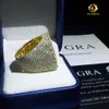 Zuanfa bijoux jaune anneaux plaqués en or engagement hip hop rond des anneaux carrés de Moissanite