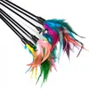 Cat Toys Feather Wand Kitten Cat Teaser Turkey Feather Interactive Stick Toy Wire Chaser Wand Toy Random Color Juguetes Para Gatos Varita De Plumas Gatito Cat Teaser