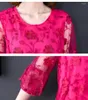 Casual Dresses Summer Women 3/4 Lantern Sleeve Embroidery Purple Long Dress Woman 4xl 5xl High Waisted