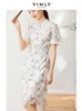 Feestjurken vimly Chinese stijl bloemen gedrukte zomer cheongsam dames 2024 vintage korte mouw elegante chiffon qipao jurk kleding
