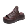 Tofflor 2024 Toppskiktet Kohud Roman Tjock Sole Hollow Cool Drag Leather Fish Mouth Slope Heel Women's Shoes