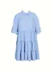 Plus -storlek vår- och sommarkvinnor Lös casual -knappklänning Flip Lapel Pleated Dresses 240326