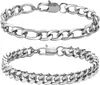 2 Pcs Chain Bracelet - Sturdy Stainless Steel Curb Width Cuban Link Chain Bracelet Set for Men Women,6.5/7/7.4/8.2/9 Inches