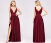 Verkliga bilder Bourgogne Aline Bridesmaid Dresses billiga spaghetti Öppna Back Bright Wedding Gästklänning Lång formell Party Evening Prom Dress1889237