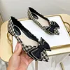 Casual Shoes 2024 Elegant Woman Square Toe Fashion Black Bowknot Flats Barefoot Houndstooth Metal Mary Jane Work Female