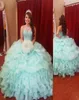 Vestido de baile verde elegante Mint Girls Girls Quinceanera Crystals Puffy Organza Cristais 2020 Plus Tamanho Vestidos de 15 Anos Devedante GOWNS8745760