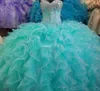 Türkisblauer Quinceanera Kleider Ballkleid Schatz mit perlenlosen Rückenless Girls 15 Jahre Quinceanera Kleider Süß 16 Dressin