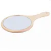 1PCS Miroir en bois rond portable Miroir de maquillage de miroir à main vintage avec poignée pour les femmes Option