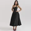 Casual jurken Mozision Elegante Backless Midi-jurk voor vrouwen Fashion Deep V Neck Halter Mouwloze A-Line Line Club Party Long 2024