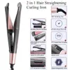 2 in 1 haargrens en krultocht Traw Reving Curling Iron Professional Negatief ionen snel verwarming Styling plat 240325