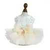 Dog Apparel Pet Dogs Princess Dress Breathable Multi-layer Mesh Wedding Pearl Embellished Outfit Sleeveless For Cat