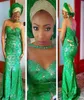 Arabic Dresses Evening Dresses Mermaid Nigerian Lace Beaded Sheer Neck Plus Size African Long Sleeves Prom Dress Aso Ebi Formal Pa3752579