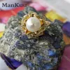 Clusterringe Mankuu Natural Pearl Semi-Loch-Perle und 18K kupferplattierte Mikroset-Zirkon-Kombinationsring für Frauen